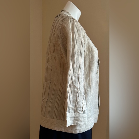 Chicos Crean W Gold Shimmer & Jewel Embellished Linen Long Sleeve Hook E… - Picture 4 of 11